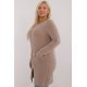 Pulover dama XXL midi, tip cardigan, cappuccino, cu buzunare si fermoar, Carrie1 3 - jojofashion.ro