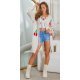 Pulover tip cardigan, lung, bej cu print, Cherry Pulover tip cardigan, lung, bej cu print, Cherry 2 - jojofashion.ro