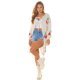 Pulover tip cardigan, lung, bej cu print, Cherry Pulover tip cardigan, lung, bej cu print, Cherry 5 - jojofashion.ro