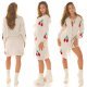 Pulover tip cardigan, lung, bej cu print, Cherry Pulover tip cardigan, lung, bej cu print, Cherry 6 - jojofashion.ro