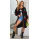 Pulover tip cardigan, lung, negru cu print, Cherry Pulover tip cardigan, lung, negru cu print, Cherry 2 - jojofashion.ro