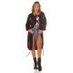 Pulover tip cardigan, lung, negru cu print, Cherry Pulover tip cardigan, lung, negru cu print, Cherry 4 - jojofashion.ro
