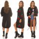 Pulover tip cardigan, lung, negru cu print, Cherry Pulover tip cardigan, lung, negru cu print, Cherry 6 - jojofashion.ro
