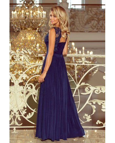 Rochie lunga vaporoasa cu broderie bleumarin Feodora Rochii lungi, Rochie lunga vaporoasa cu broderie bleumarin Feodora - jojofashion.ro