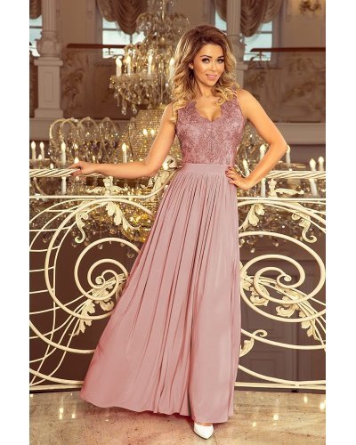 Rochie lunga roz taupe vaporoasa Feodora Rochii lungi, Rochie lunga roz taupe vaporoasa Feodora - jojofashion.ro