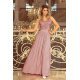Rochie lunga roz taupe vaporoasa Feodora 2 - jojofashion.ro