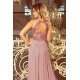 Rochie lunga roz taupe vaporoasa Feodora 5 - jojofashion.ro