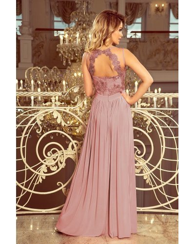 Rochie lunga roz taupe vaporoasa Feodora Rochii lungi, Rochie lunga roz taupe vaporoasa Feodora - jojofashion.ro