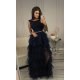 Rochie lunga din tul bleumarin cu pene  Dana 2 - jojofashion.ro