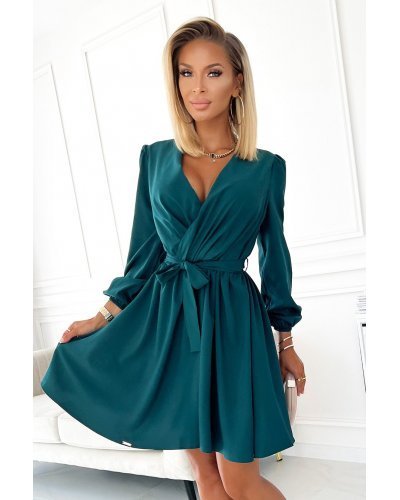 Rochie scurta, verde, cu maneca lunga, vaporoasa, petrecuta,  Aurora  Rochii casual, Rochie scurta, verde, cu maneca lunga, vaporoasa, petrecuta,  Aurora  - jojofashion.ro