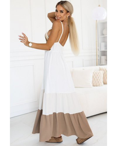 Rochie boho lunga ecru cu bust crosetat fluida Saldana Rochii lungi, Rochie boho lunga ecru cu bust crosetat fluida Saldana - jojofashion.ro