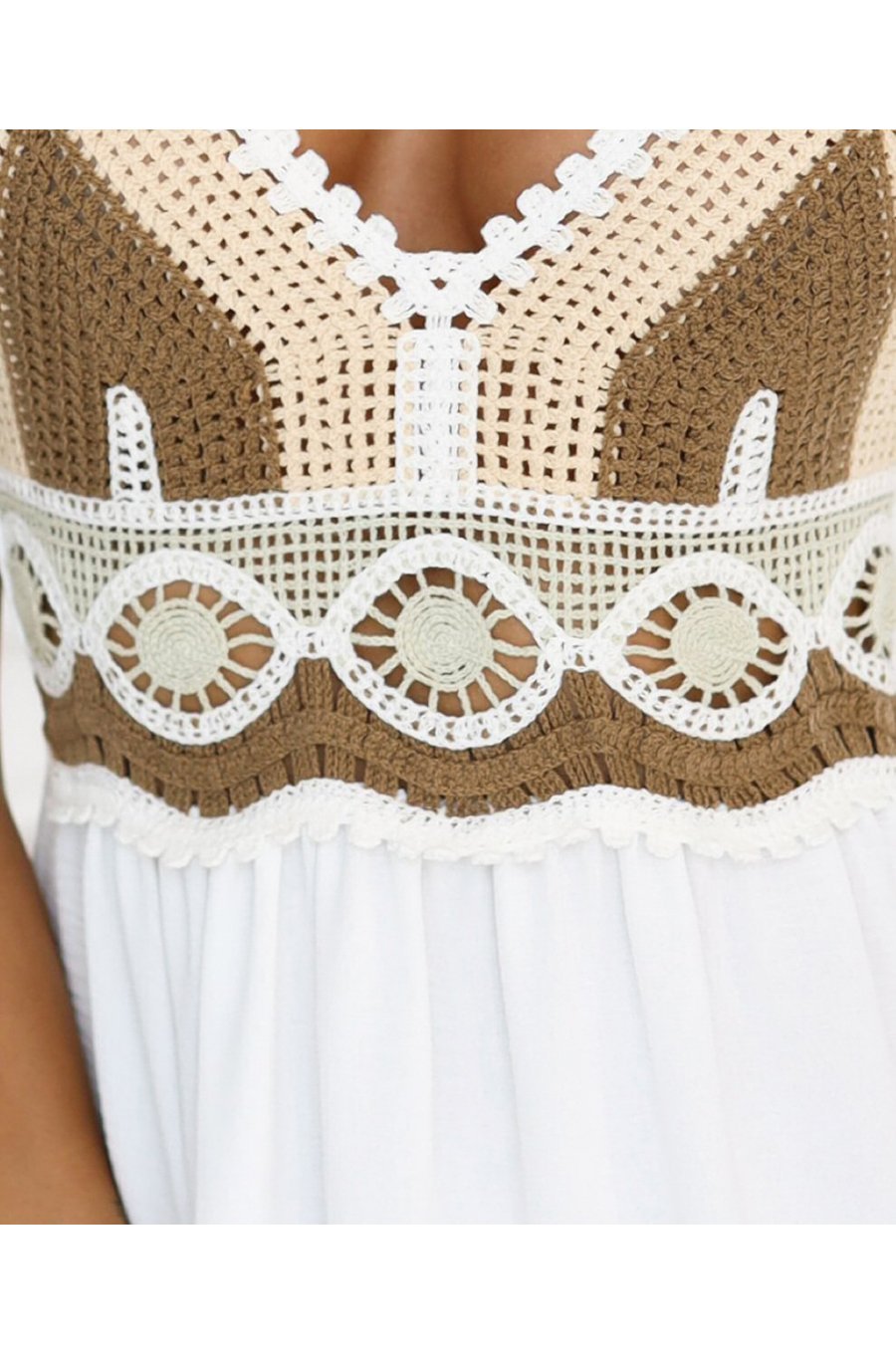 Rochie boho lunga ecru cu bust crosetat fluida Saldana 3 - jojofashion.ro