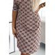 Rochie casual scurta, din vascoza, cappuccino cu print negru, cu maneca trei sferturi, Jossephine 5 - jojofashion.ro