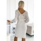 Rochie casual tricotata midi, din acryl, bej, mulata, cu maneca lunga, Mello 3 - jojofashion.ro