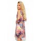 Rochie de vara midi evazata, multicolora cu flori roz, Britany 3 - jojofashion.ro