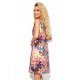 Rochie de vara midi evazata, multicolora cu flori roz, Britany 3 - jojofashion.ro