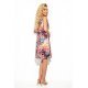 Rochie de vara midi evazata, multicolora cu flori roz, Britany 5 - jojofashion.ro