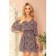 Rochie scurta din voal bleumarin cu print multicolor vaporoasa Craita 2 - jojofashion.ro