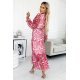Rochie lunga, din vascoza, roz, cu volane si maneca lunga, petrecuta, Devany 3 - jojofashion.ro