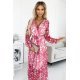 Rochie lunga, din vascoza, roz, cu volane si maneca lunga, petrecuta, Devany 6 - jojofashion.ro