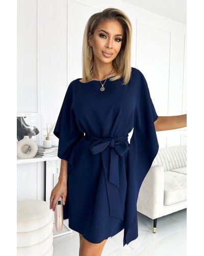 Rochie midi, bleumarin navy, croi fluture, oversize, Butterfly Rochii de zi, Rochie midi, bleumarin navy, croi fluture, oversize, Butterfly - jojofashion.ro