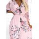 Rochie midi roz pastel cu flori plisata cu maneca lunga Yuna 7 - jojofashion.ro