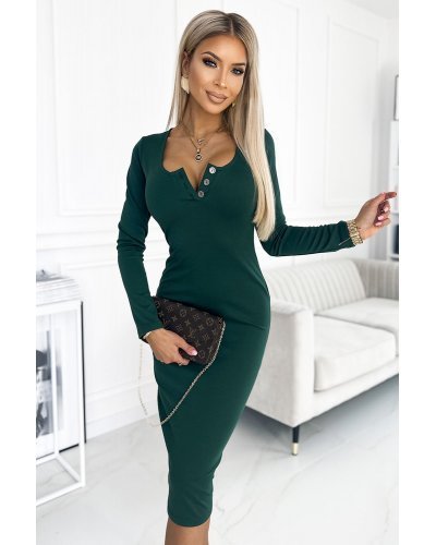 Rochie verde mulata midi cu maneca lunga Keisha Rochii de zi, Rochie verde mulata midi cu maneca lunga Keisha - jojofashion.ro
