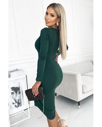Rochie verde mulata midi cu maneca lunga Keisha Rochii de zi, Rochie verde mulata midi cu maneca lunga Keisha - jojofashion.ro