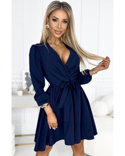 Rochie scurta bleumarin navy cu maneca lunga vaporoasa Aurora Rochii scurte, Rochie scurta bleumarin navy cu maneca lunga vaporoasa Aurora - jojofashion.ro