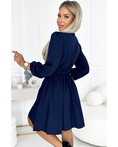 Rochie scurta bleumarin navy cu maneca lunga vaporoasa Aurora Rochii scurte, Rochie scurta bleumarin navy cu maneca lunga vaporoasa Aurora - jojofashion.ro