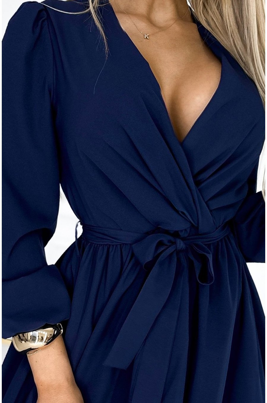 Rochie scurta bleumarin navy cu maneca lunga vaporoasa Aurora 4 - jojofashion.ro