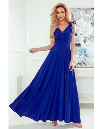 Rochie albastra lunga vaporoasa petrecuta Soranya Rochii lungi, Rochie albastra lunga vaporoasa petrecuta Soranya - jojofashion.ro