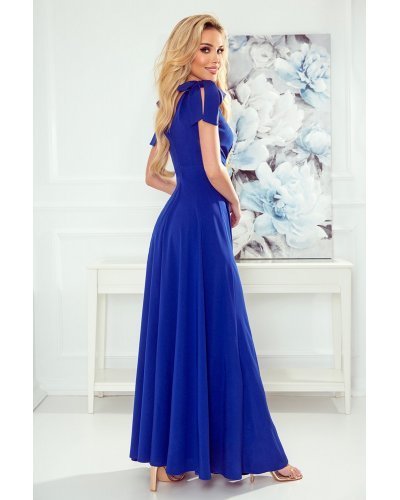 Rochie albastra lunga vaporoasa petrecuta Soranya Rochii lungi, Rochie albastra lunga vaporoasa petrecuta Soranya - jojofashion.ro