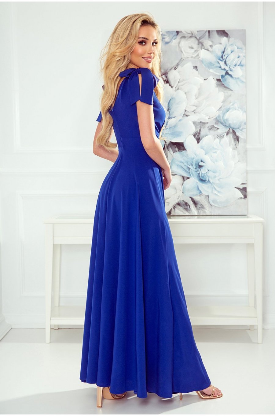 Rochie albastra lunga vaporoasa petrecuta Soranya 2 - jojofashion.ro