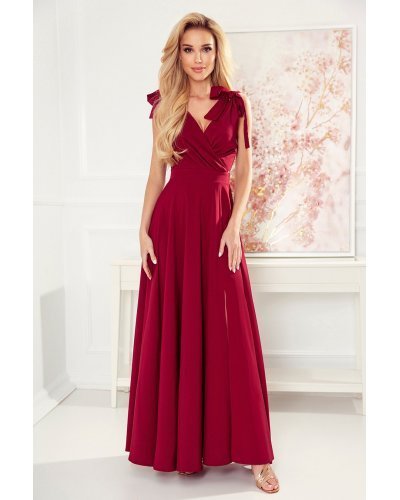 Rochie lunga burgundy vaporoasa Soranya Rochii lungi, Rochie lunga burgundy vaporoasa Soranya - jojofashion.ro