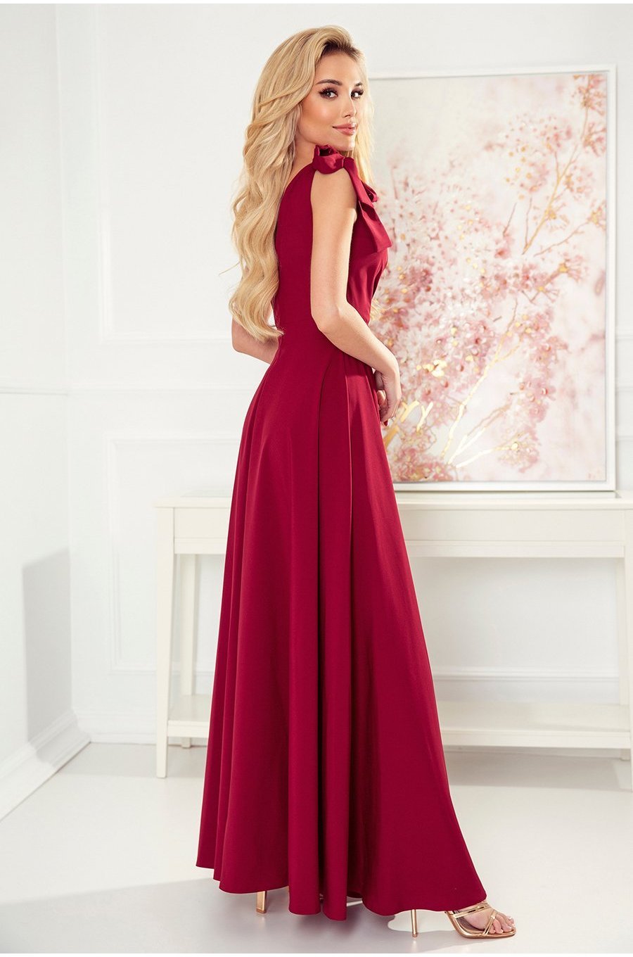 Rochie lunga burgundy vaporoasa Soranya 2 - jojofashion.ro