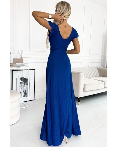 Rochie lunga albastra din glitter petrecuta crapata pe picior Cristaliza Rochii lungi, Rochie lunga albastra din glitter petrecuta crapata pe picior Cristaliza - jojofashion.ro