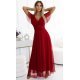 Rochie lunga, din tulle, burgundy, petrecuta, cu maneca scurta, vaporoasa, NastiaN 2 - jojofashion.ro
