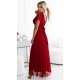 Rochie lunga, din tulle, burgundy, petrecuta, cu maneca scurta, vaporoasa, NastiaN 3 - jojofashion.ro