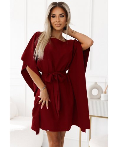 Rochie midi oversize, burgundy, croi fluture, Butterfly Rochii burgundy, Rochie midi oversize, burgundy, croi fluture, Butterfly - jojofashion.ro