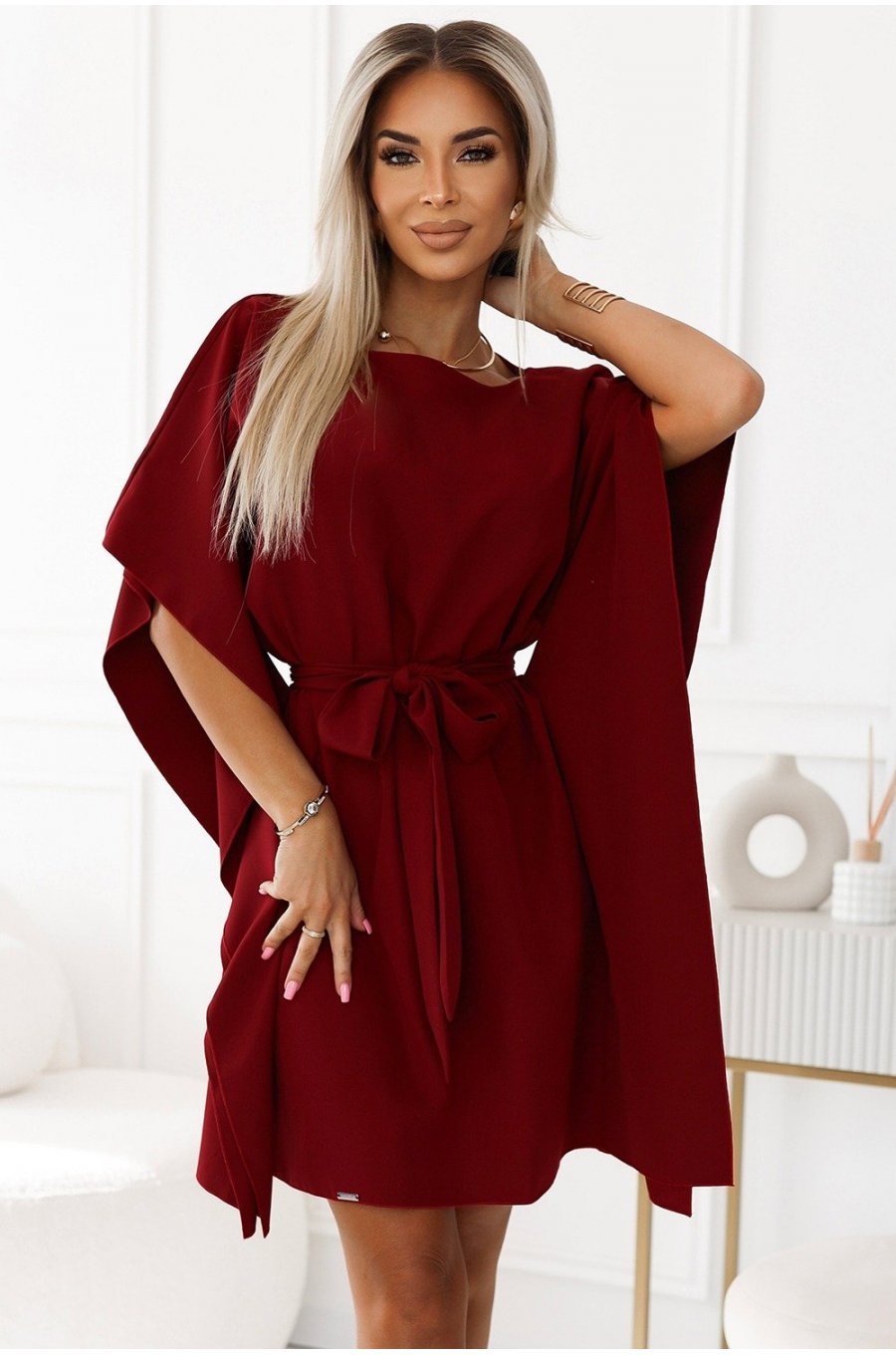 Rochie midi oversize, burgundy, croi fluture, Butterfly 1 - jojofashion.ro