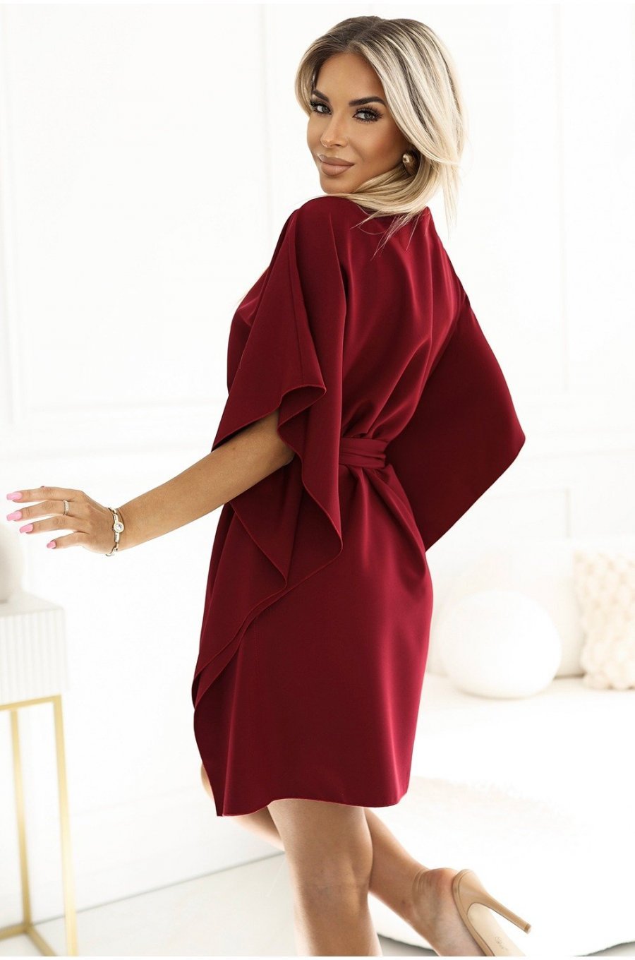 Rochie midi oversize, burgundy, croi fluture, Butterfly 2 - jojofashion.ro