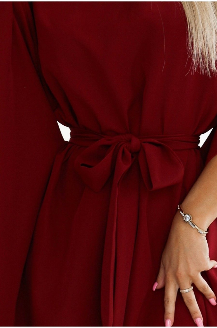 Rochie midi oversize, burgundy, croi fluture, Butterfly 4 - jojofashion.ro