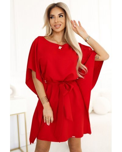 Rochie midi oversize rosie croi fluture Butterfly Rochii rosii, Rochie midi oversize rosie croi fluture Butterfly - jojofashion.ro