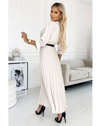 Rochie lunga plisata bej Zumru Rochii lungi, Rochie lunga plisata bej Zumru - jojofashion.ro