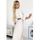 Rochie plisata lunga, bej, cu maneca trei sferturi, petrecuta, Zumru 5 - jojofashion.ro