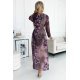Rochie plisata lunga, din chiffon mov, cu flori si maneca lunga, Vicca 3 - jojofashion.ro