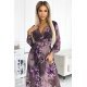 Rochie plisata lunga, din chiffon mov, cu flori si maneca lunga, Vicca 4 - jojofashion.ro