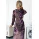 Rochie plisata lunga, din chiffon mov, cu flori si maneca lunga, Vicca 5 - jojofashion.ro