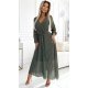 Rochie plisata din voal sifon kaki cu maneca lunga vaporoasa Nuur 2 - jojofashion.ro